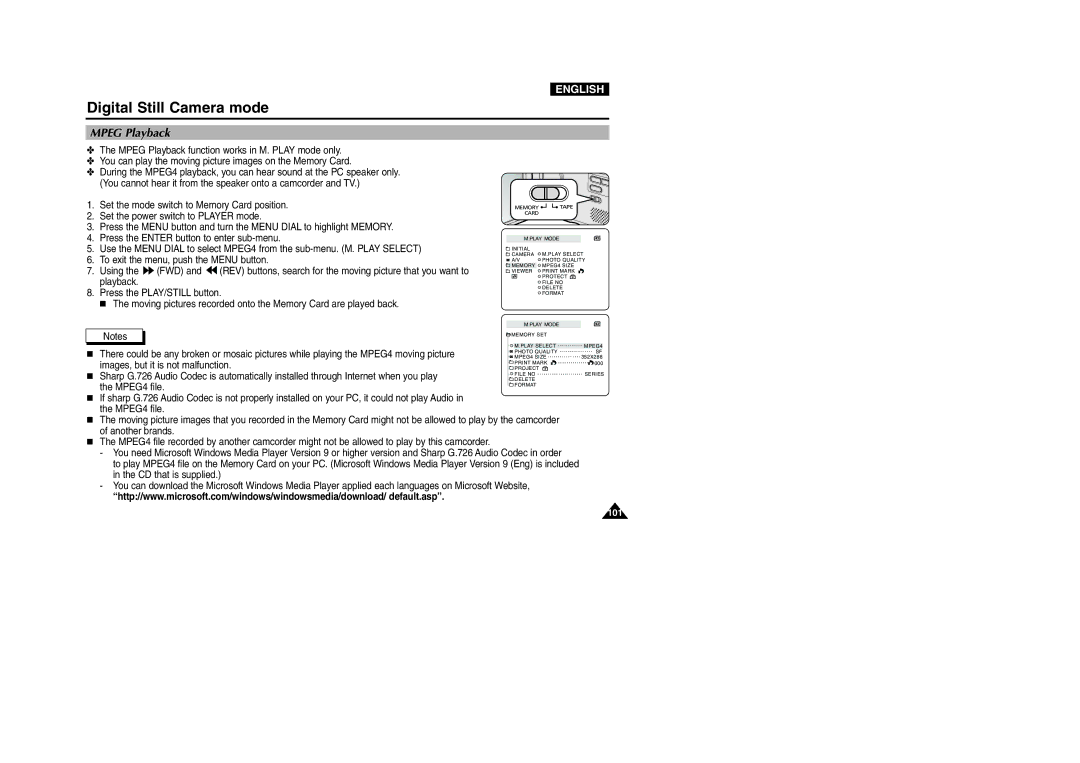 Samsung VP-D107I manual Mpeg Playback 