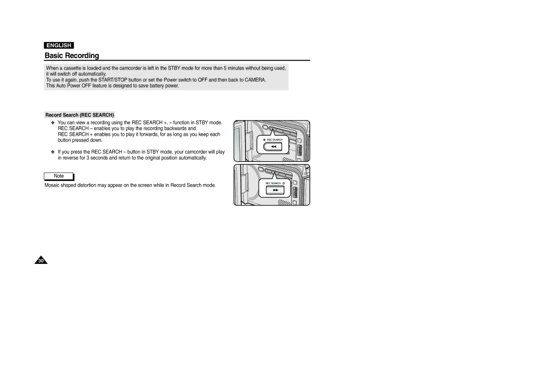 Samsung VP-D107I manual Record Search REC Search 