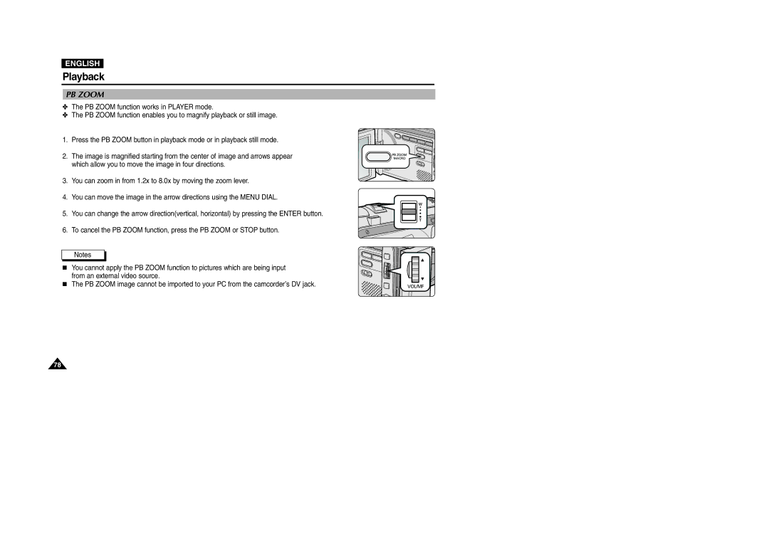 Samsung VP-D107I manual PB Zoom 