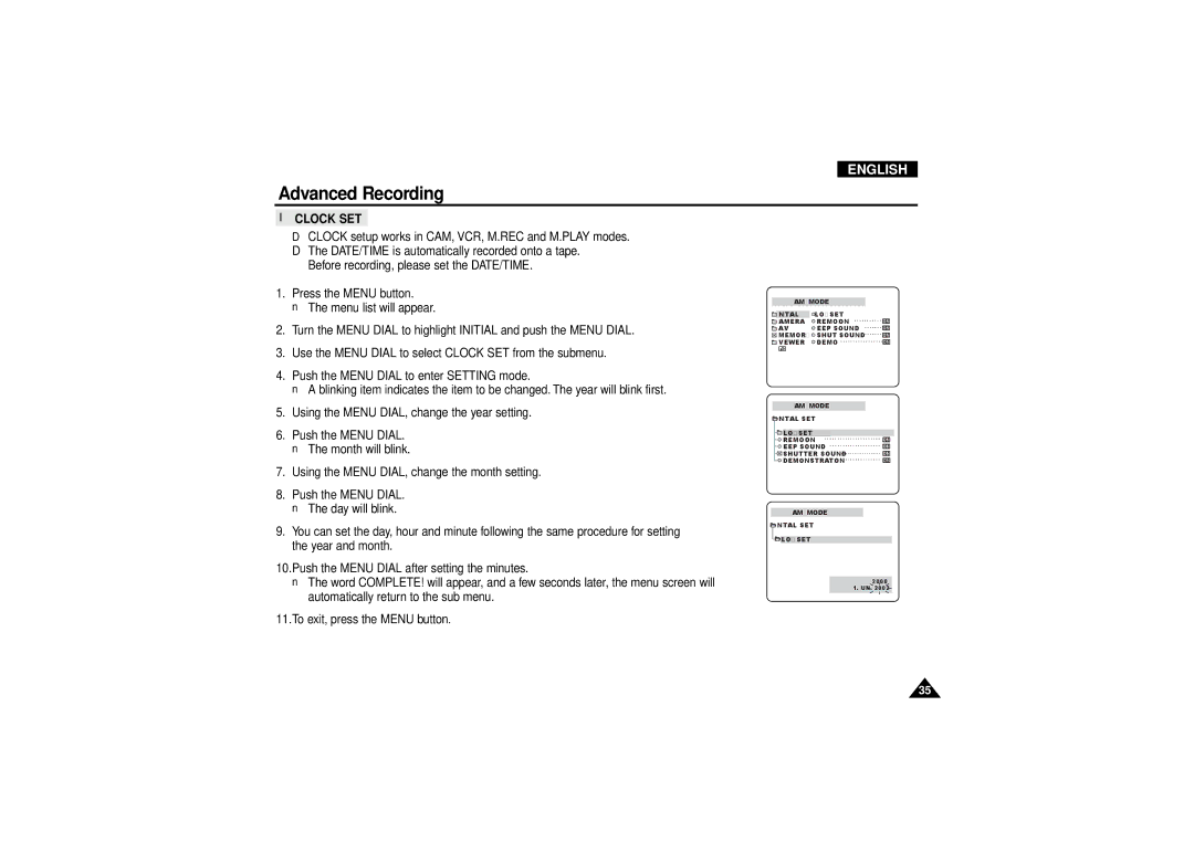 Samsung VP-D190MSI manual Clock SET 