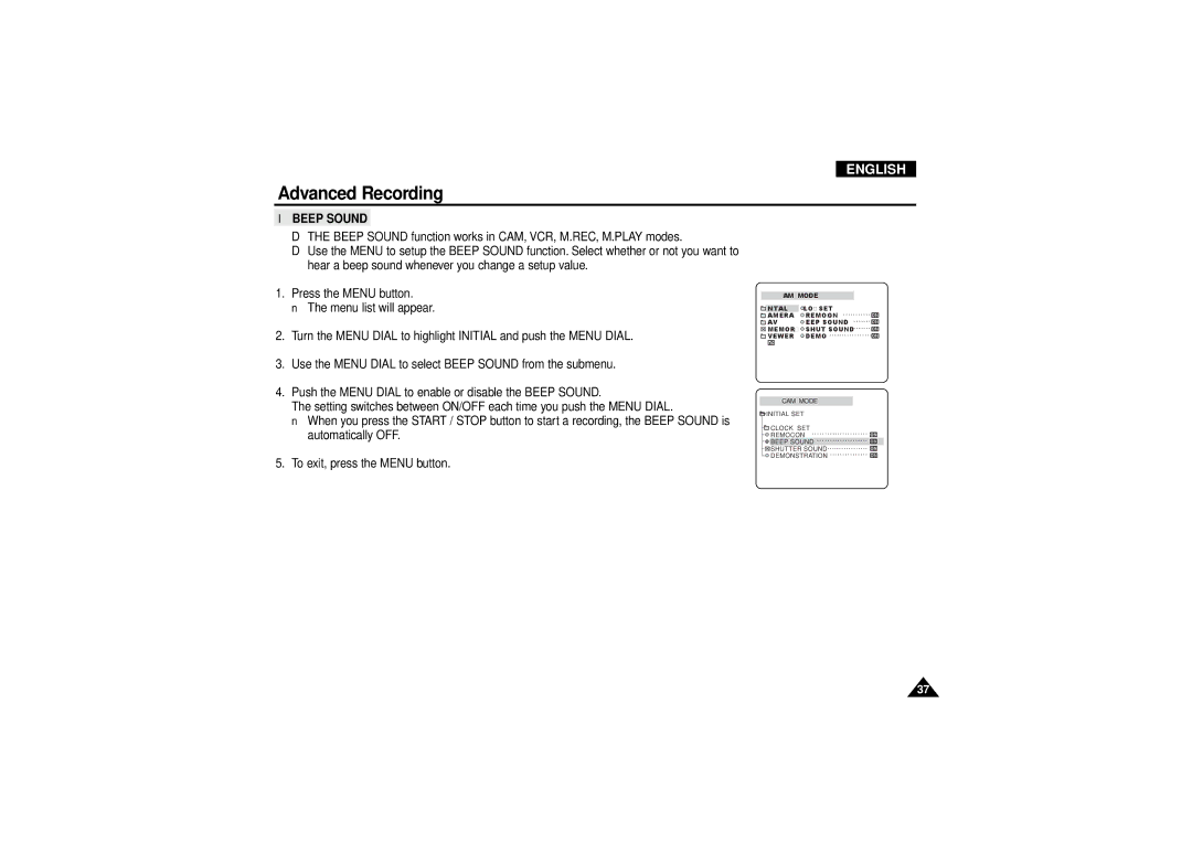 Samsung VP-D190MSI manual Beep Sound 