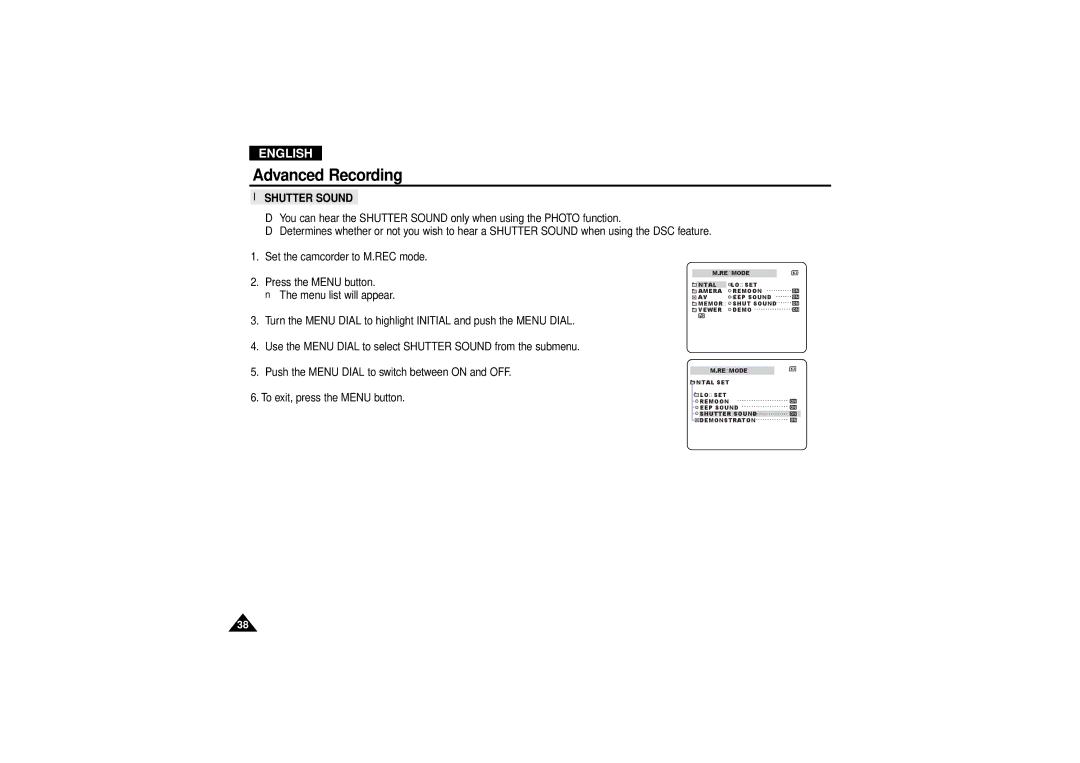 Samsung VP-D190MSI manual Shutter Sound 