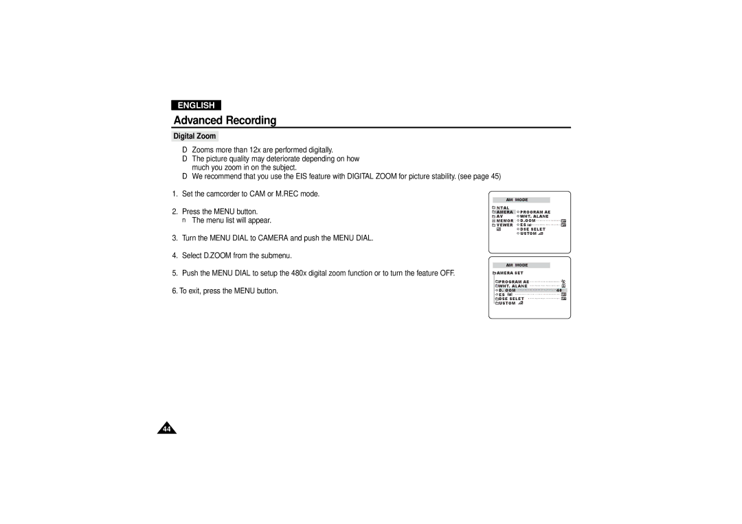 Samsung VP-D190MSI manual Digital Zoom 