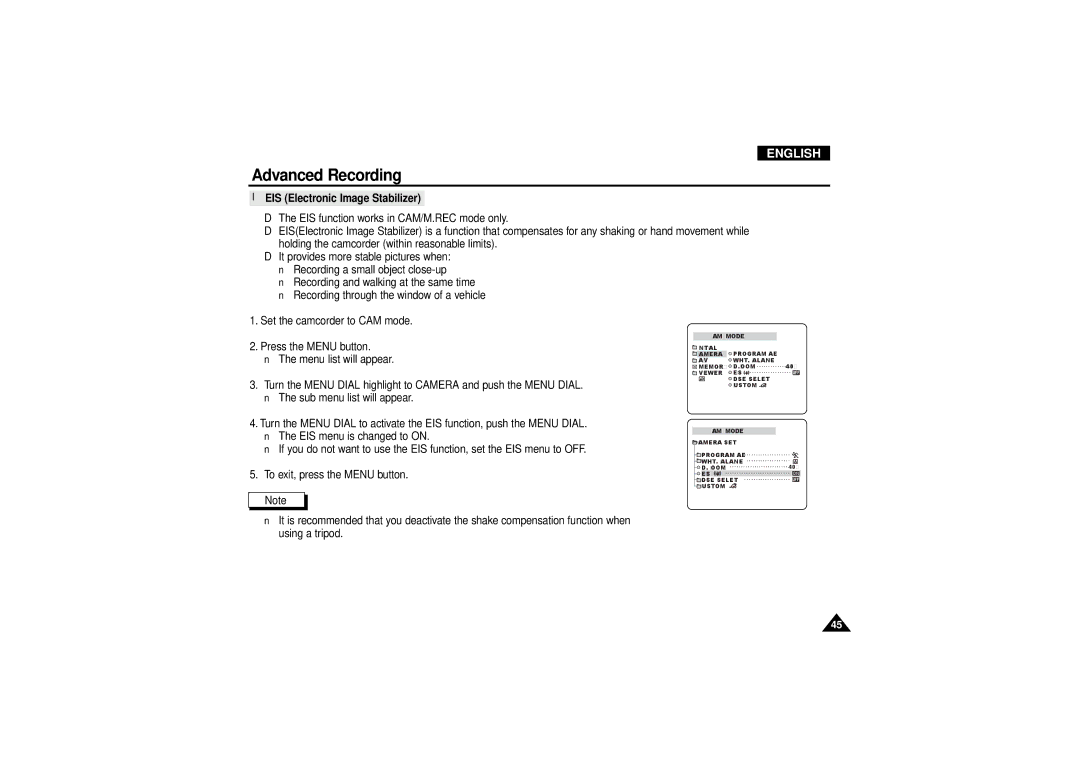 Samsung VP-D190MSI manual EIS Electronic Image Stabilizer 