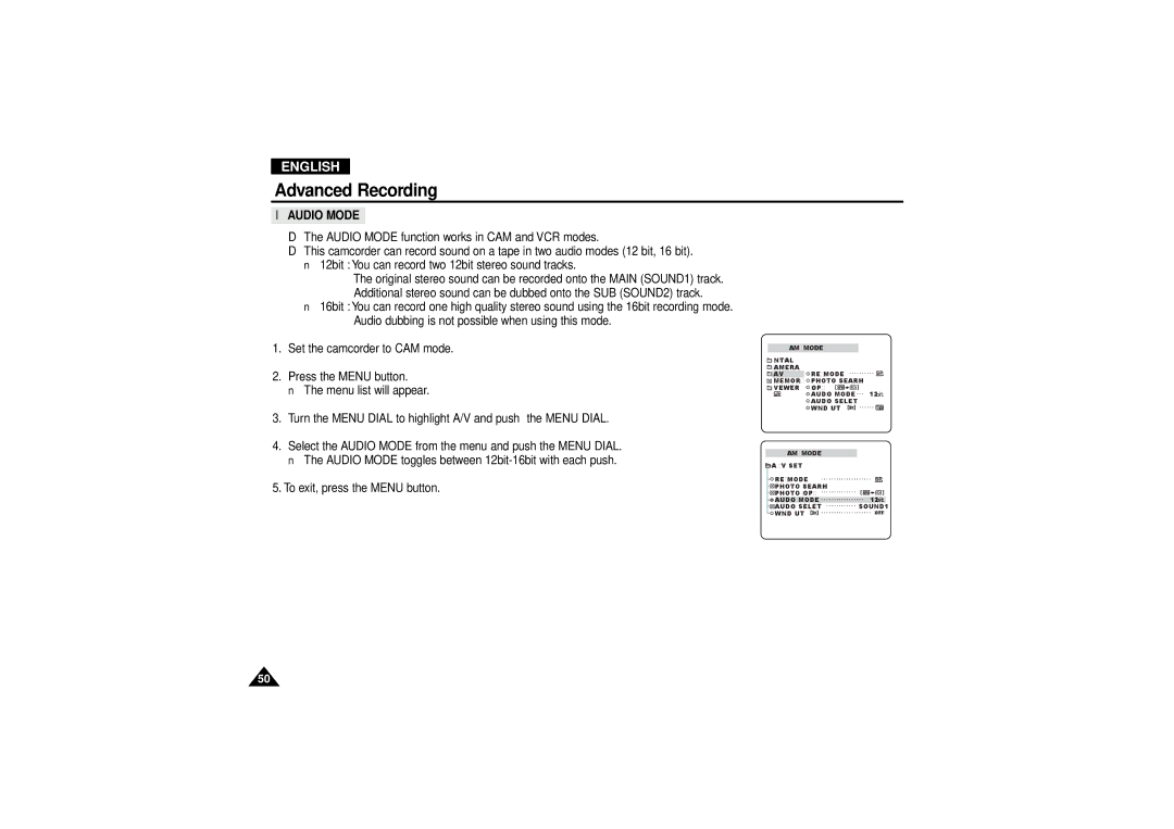 Samsung VP-D190MSI manual Audio Mode 