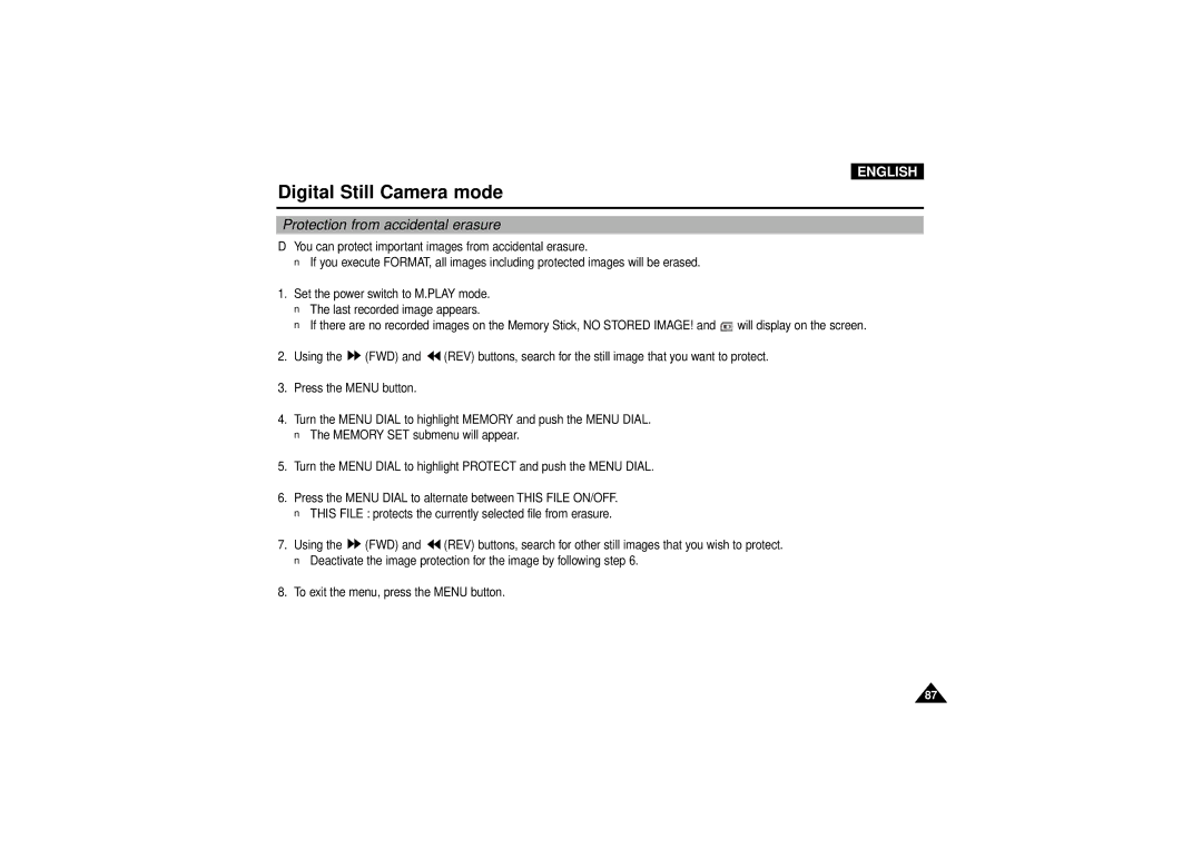 Samsung VP-D190MSI manual Protection from accidental erasure 