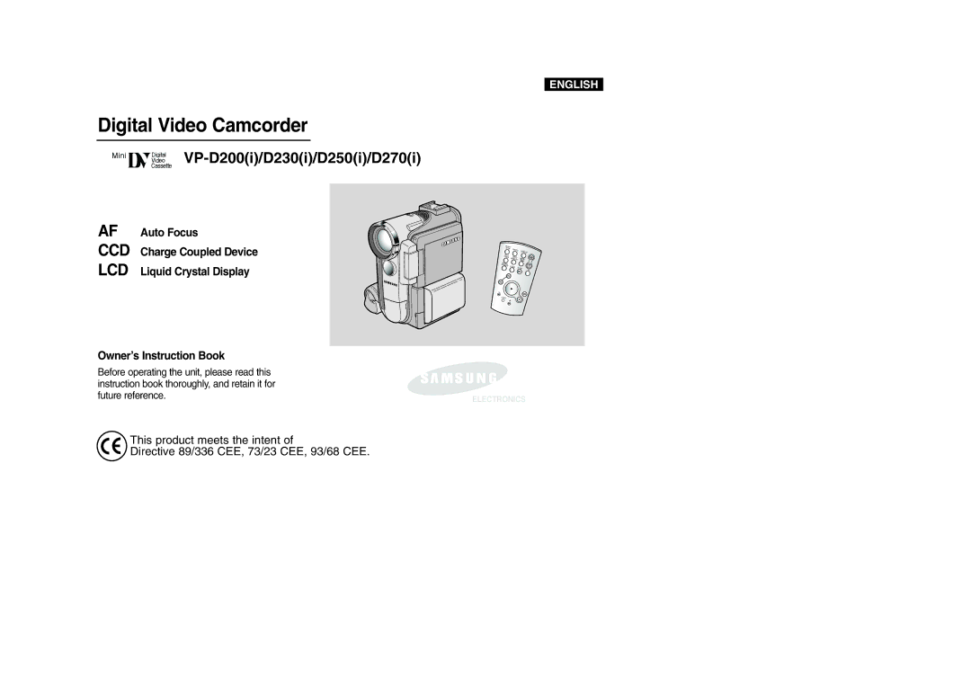 Samsung manual Digital Video Camcorder, VP-D200i/D230i/D250i/D270i 