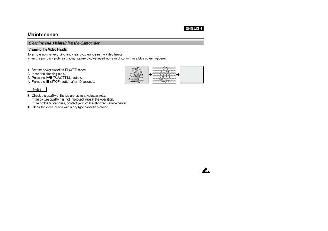 Samsung VP-D200 manual Cleaning and Maintaining the Camcorder, Cleaning the Video Heads 