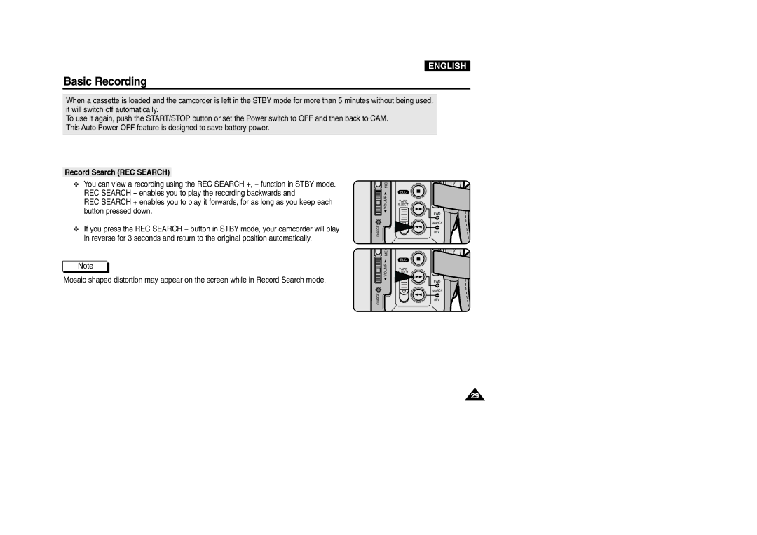 Samsung VP-D200 manual Record Search REC Search 