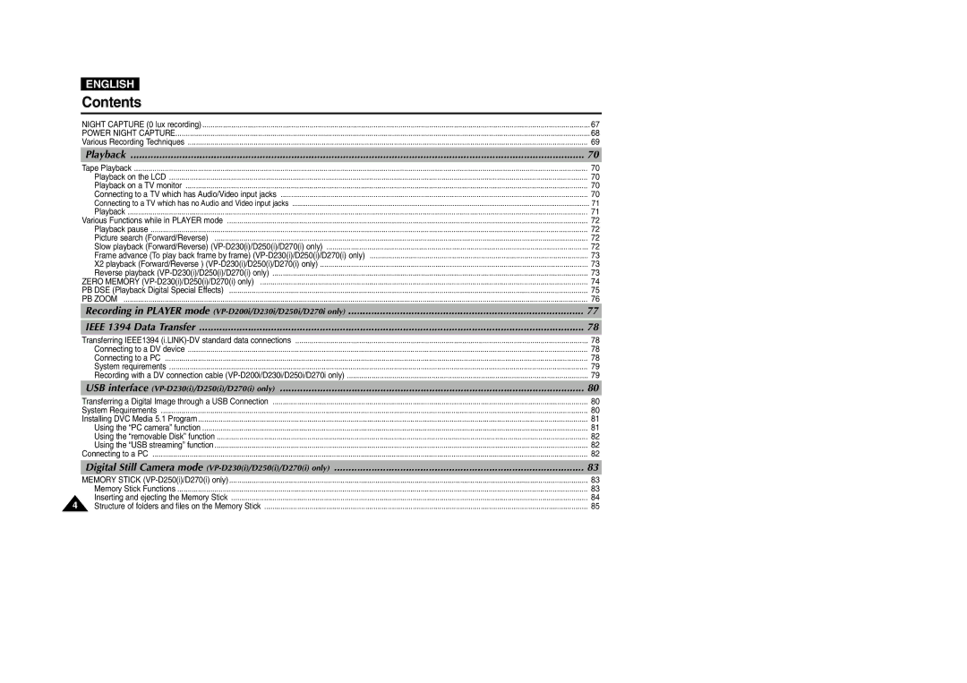 Samsung VP-D200 manual Playback 