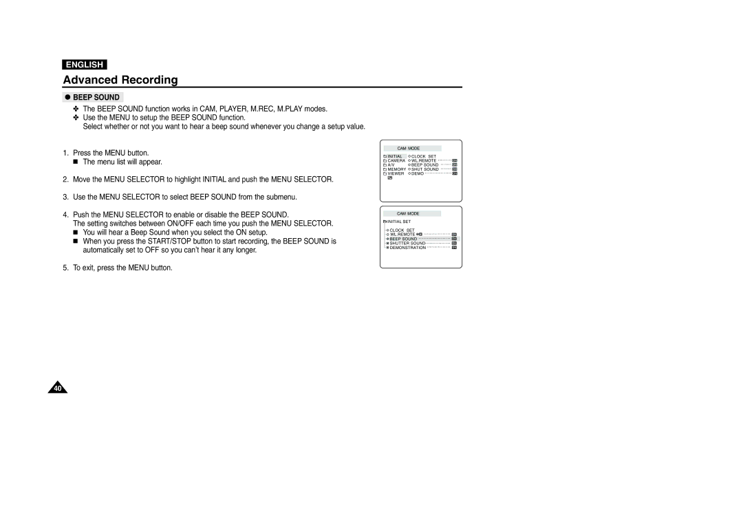 Samsung VP-D200 manual Beep Sound 