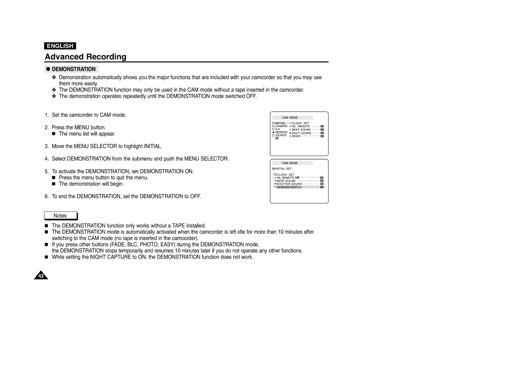 Samsung VP-D200 manual Demonstration 