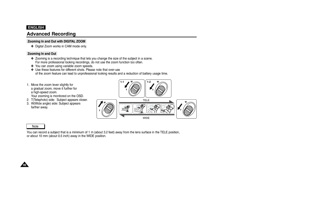 Samsung VP-D200 manual Zooming In and Out with Digital Zoom 