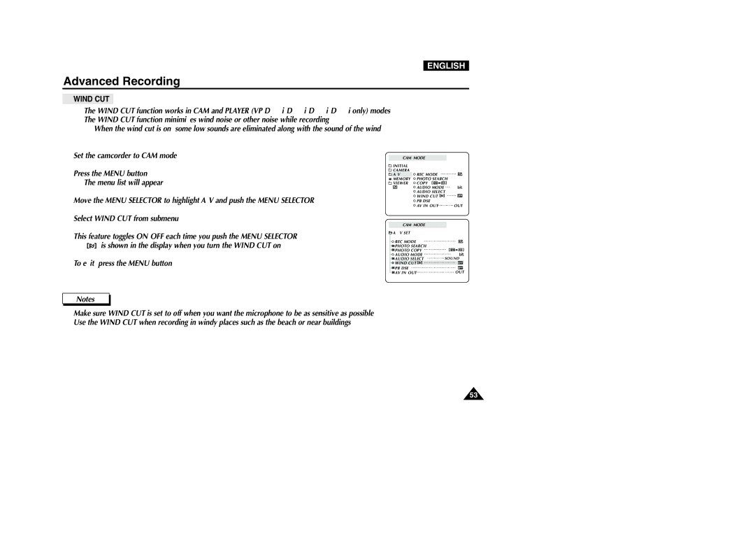 Samsung VP-D200 manual Wind CUT 