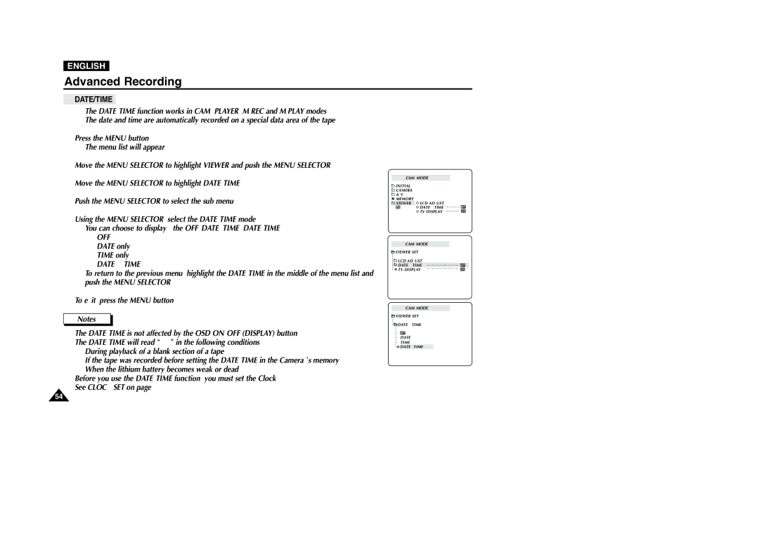 Samsung VP-D200 manual Off 