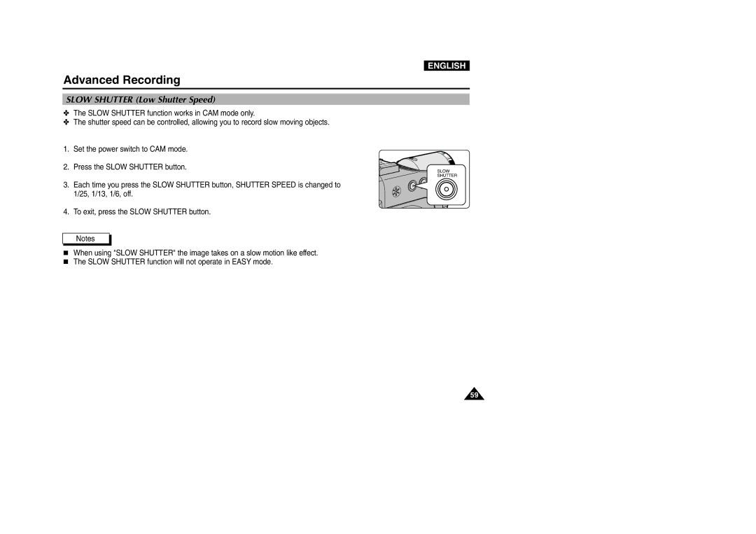 Samsung VP-D200 manual Slow Shutter Low Shutter Speed 