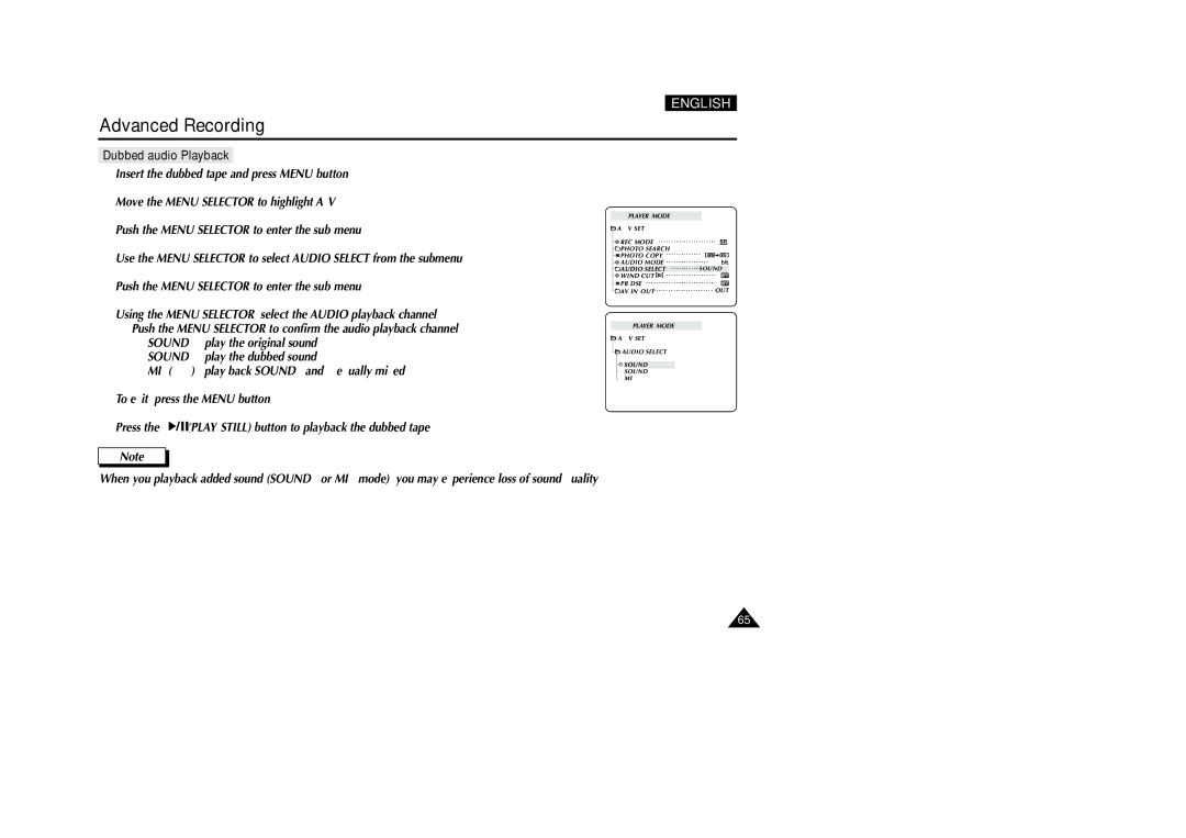 Samsung VP-D200 manual Dubbed audio Playback 