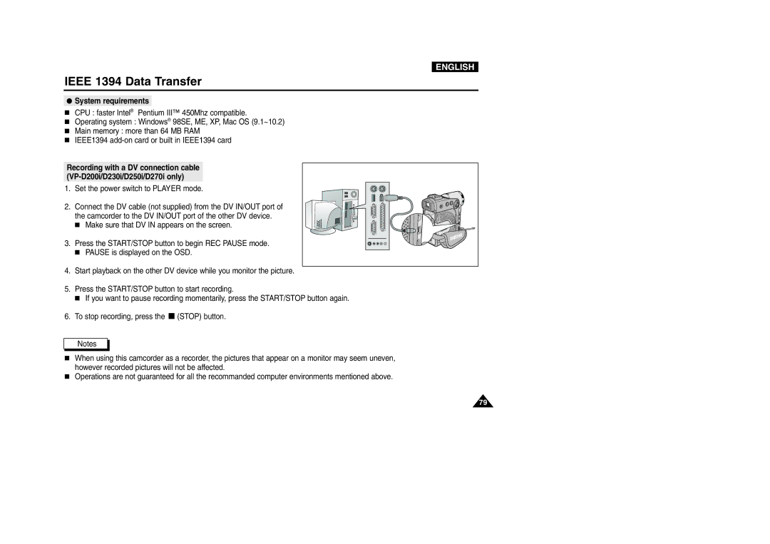 Samsung VP-D200 manual System requirements 