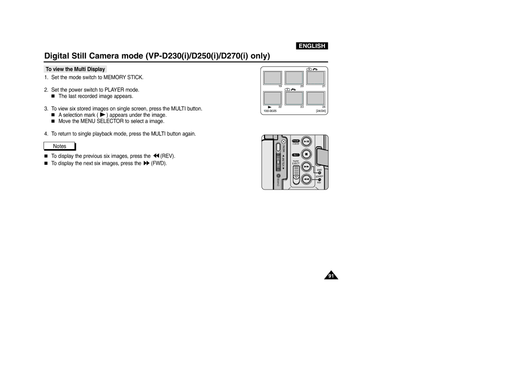 Samsung VP-D200 manual To view the Multi Display 