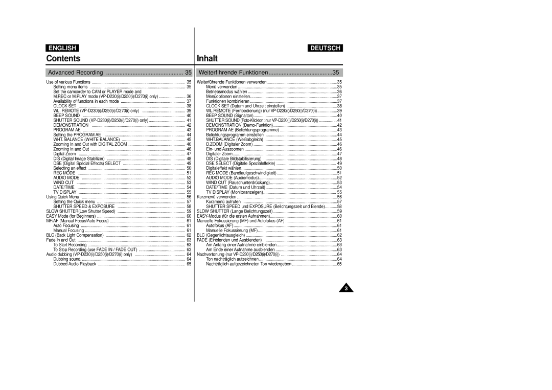 Samsung VP-D200 manual Advanced Recording Weiterführende Funktionen, Clock SET 