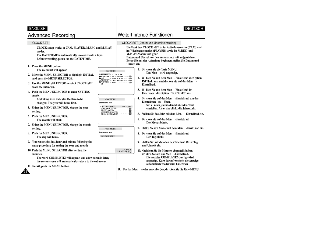 Samsung VP-D200 manual Weiterführende Funktionen 