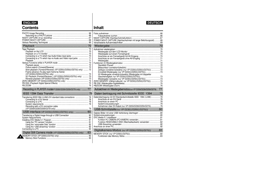 Samsung VP-D200 manual Playback Wiedergabe, Power Night Capture 