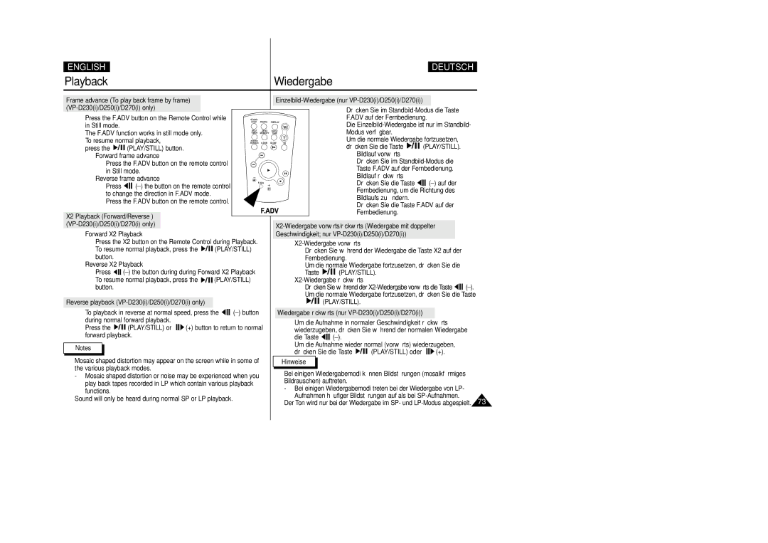 Samsung VP-D200 manual Playback, VP-D230i/D250i/D270i only 