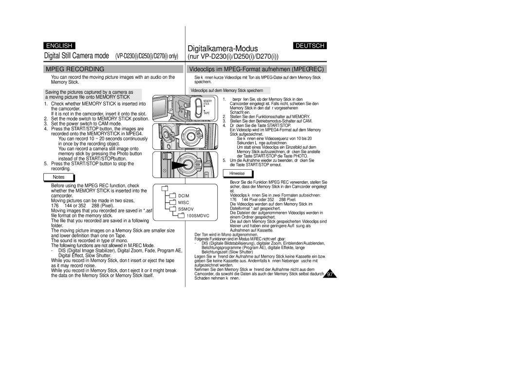 Samsung VP-D200 manual Saving the pictures captured by a camera as, Moving picture file onto Memory Stick 