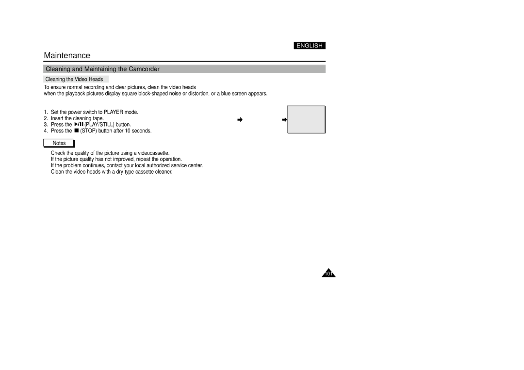 Samsung VP-D200(I) manual Cleaning and Maintaining the Camcorder, Cleaning the Video Heads 