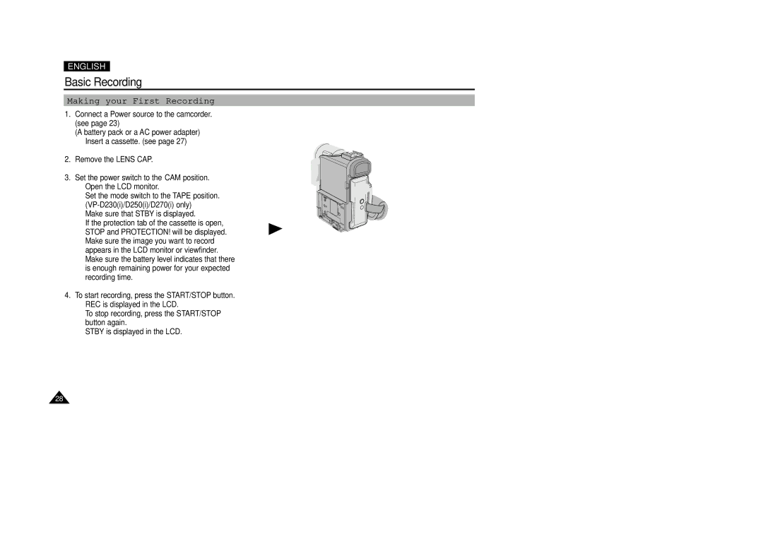 Samsung VP-D200(I) manual Basic Recording, Making your First Recording 