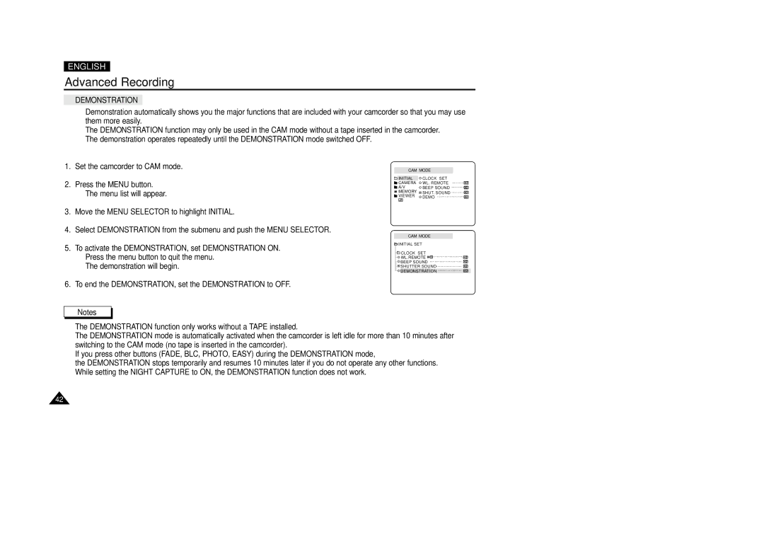 Samsung VP-D200(I) manual Demonstration 