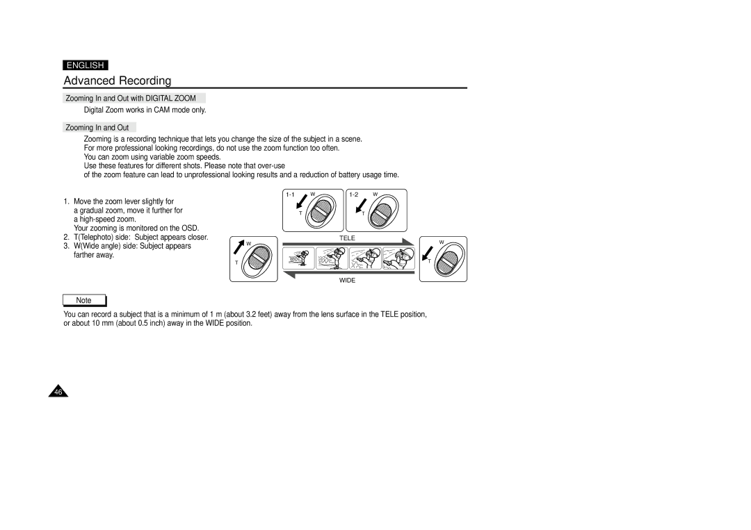 Samsung VP-D200(I) manual Zooming In and Out with Digital Zoom 