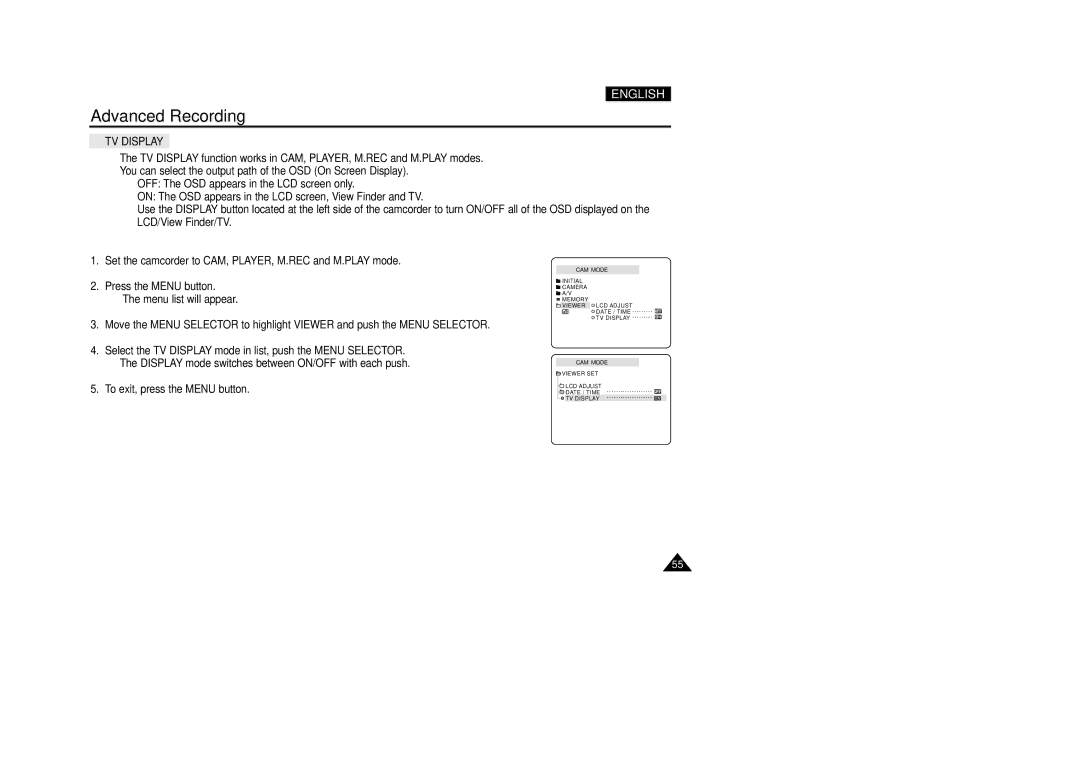 Samsung VP-D200(I) manual TV Display 