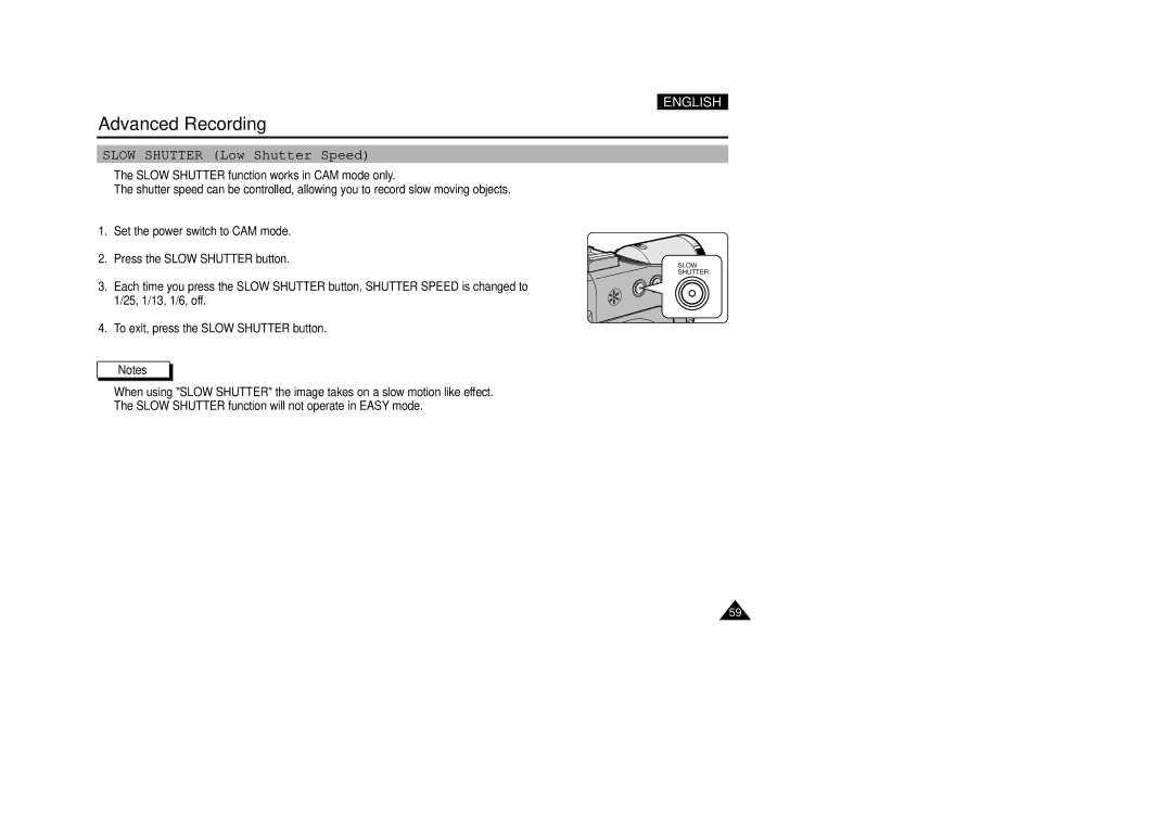 Samsung VP-D200(I) manual Slow Shutter Low Shutter Speed 