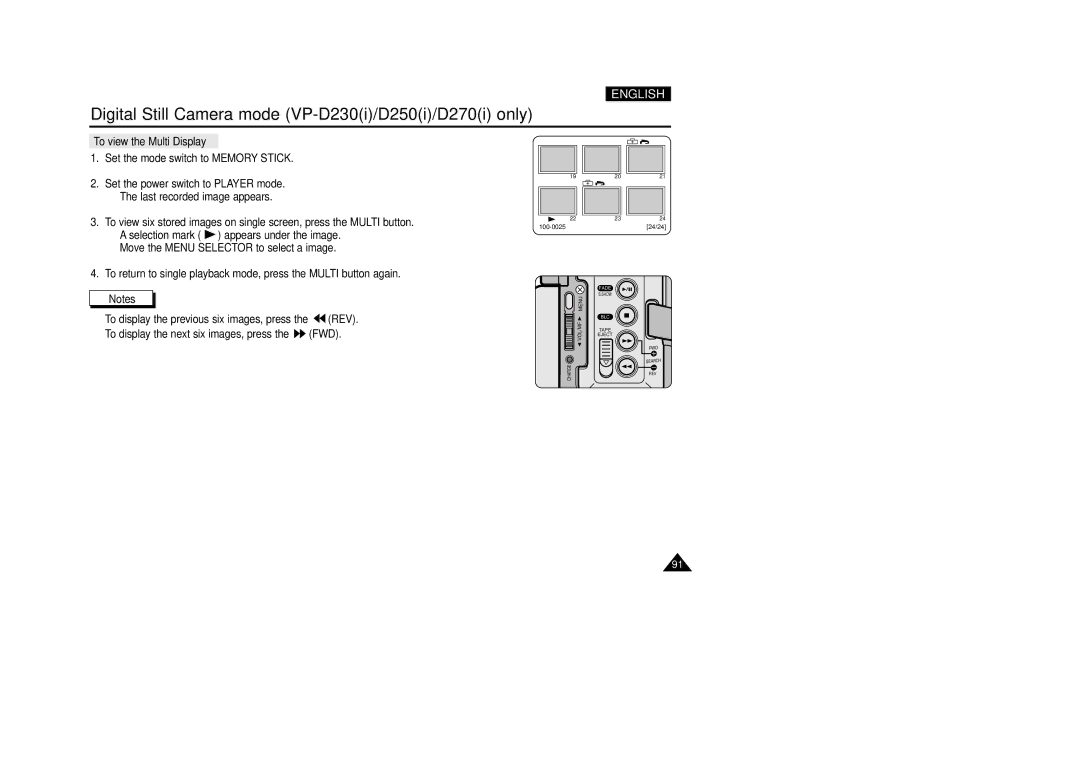 Samsung VP-D200(I) manual To view the Multi Display 