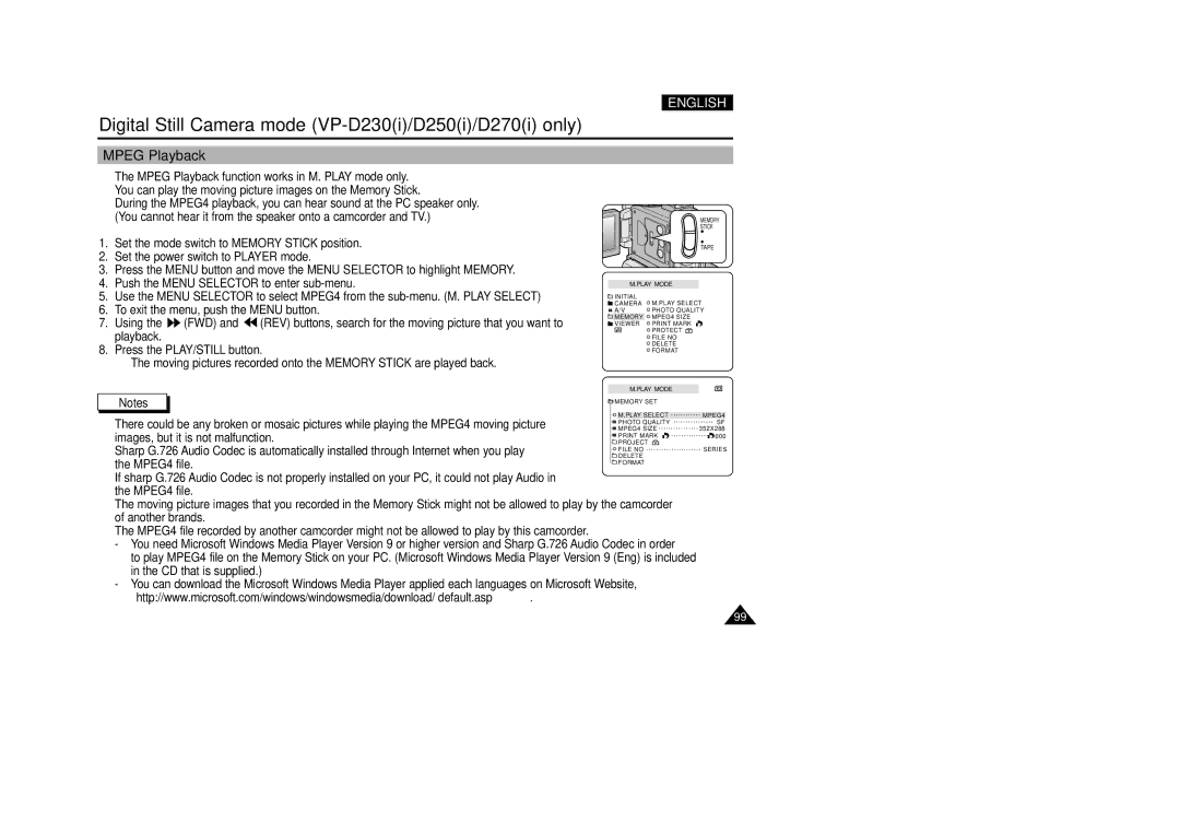 Samsung VP-D200(I) manual Mpeg Playback 