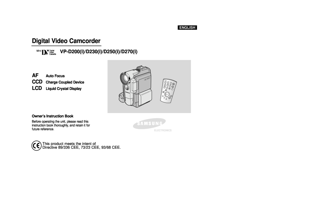 Samsung VP-D250 manual VP-D200i/D230i/D250i/D270i, English, This product meets the intent of, Digital Video Camcorder 