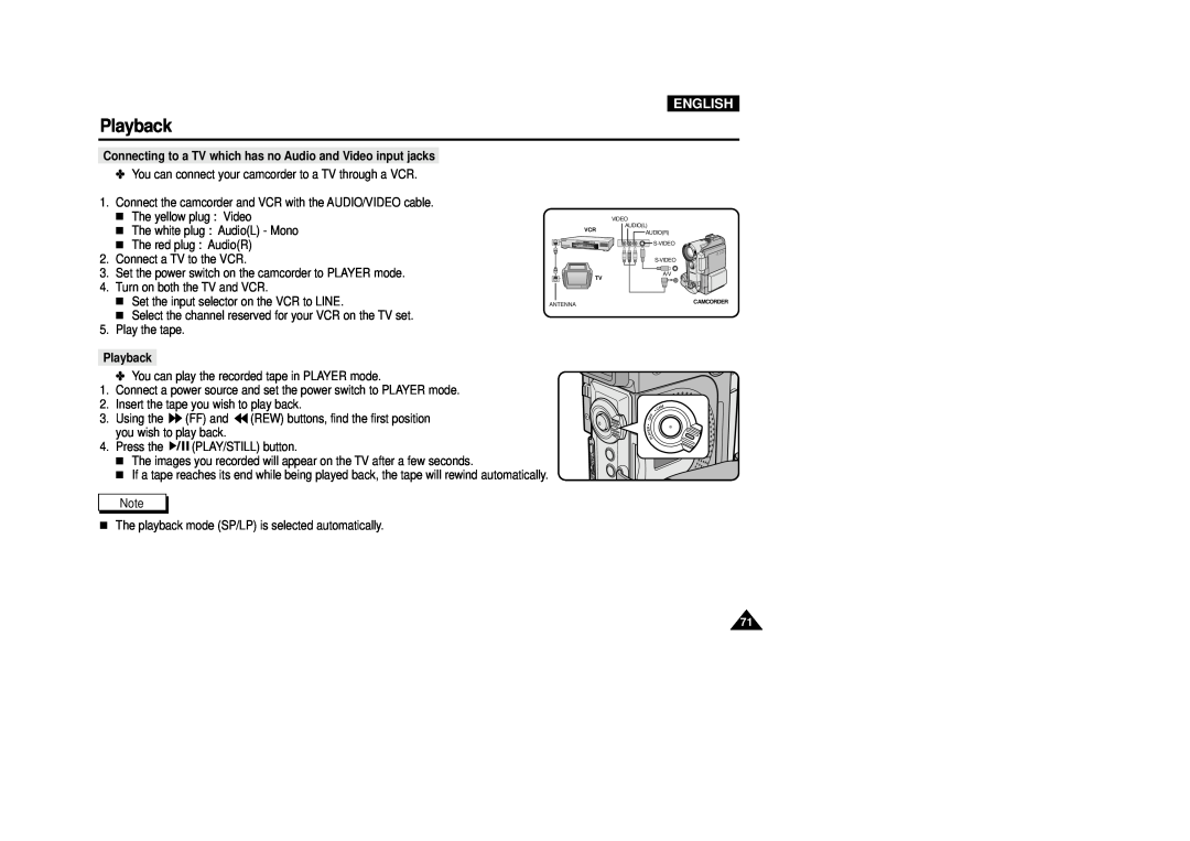 Samsung VP-D200(I) manual Playback, English 