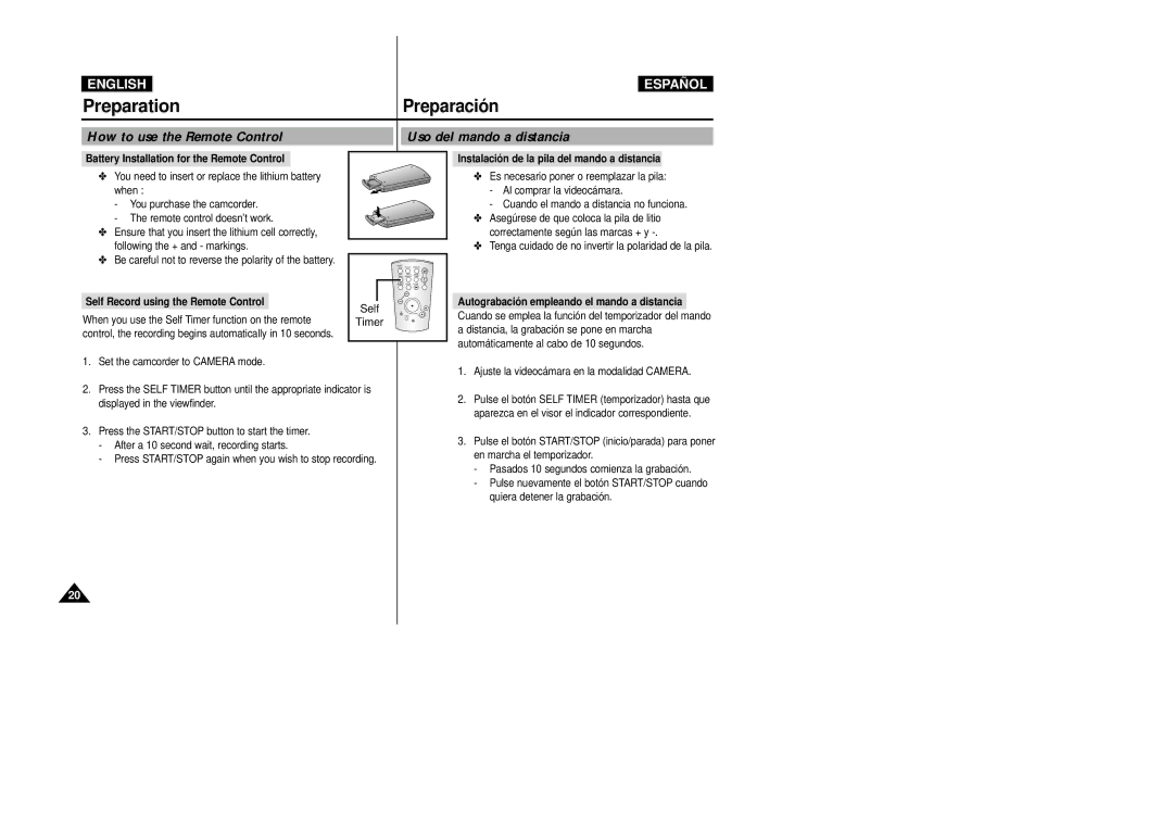 Samsung VP-D20i/D21i, VP-D20/D21 manual How to use the Remote Control, Uso del mando a distancia 