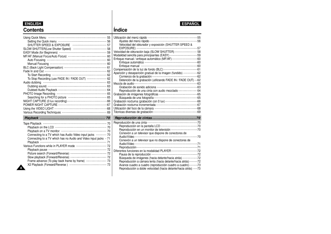 Samsung VP-D20i/D21i, VP-D20/D21 manual ContentsÍndice 