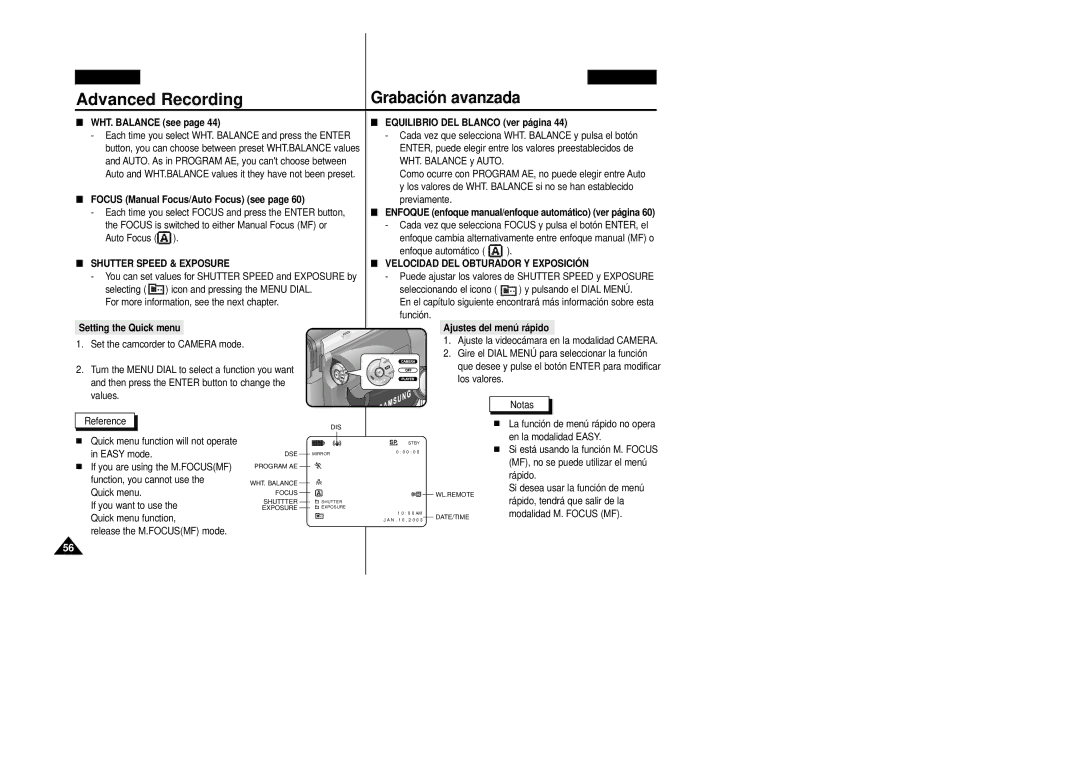 Samsung VP-D20i/D21i, VP-D20/D21 manual Shutter Speed & Exposure, Velocidad DEL Obturador Y Exposición 