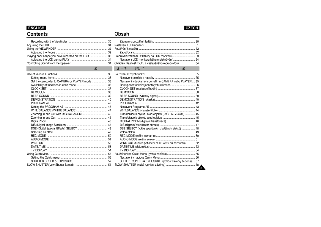 Samsung VP-D20i, VP-D21i manual Contents Obsah 