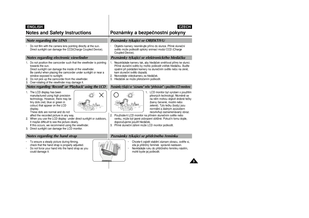 Samsung VP-D20i, VP-D21i manual Poznámky t˘kající se Objektivu, Poznámky t˘kající se elektronického hledáãku 