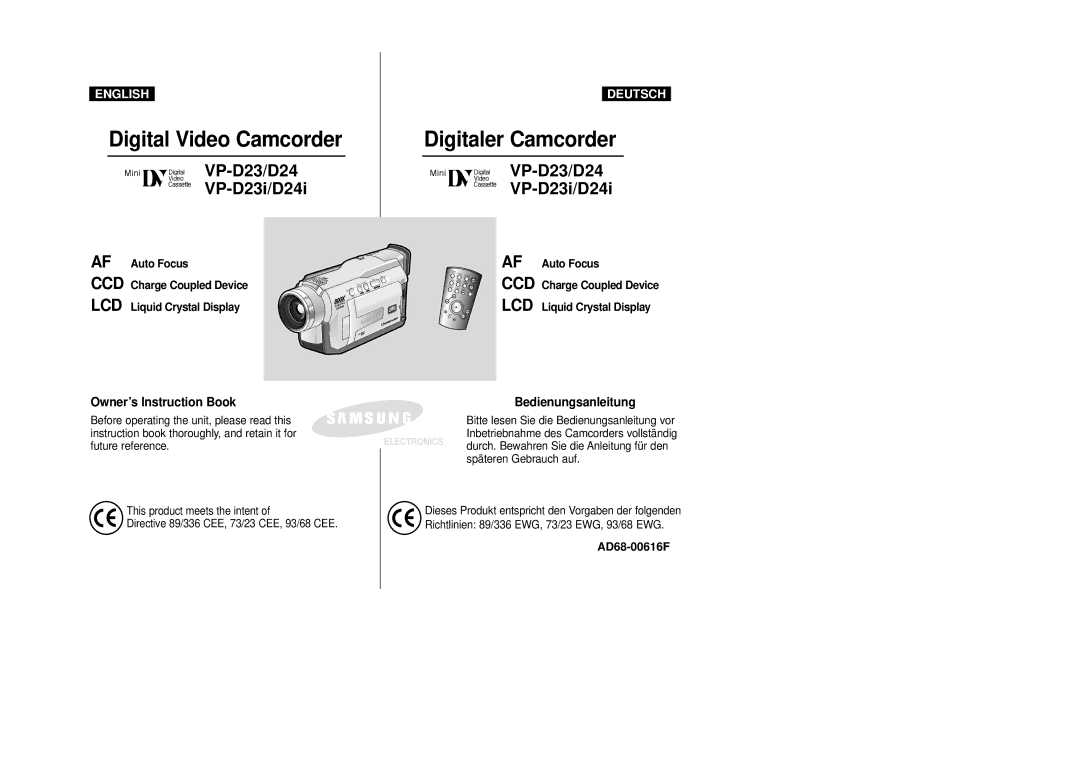 Samsung VP-D23I, VP-D24i manual Digitaler Camcorder, VP-D23/D24 VP-D23i/D24i 