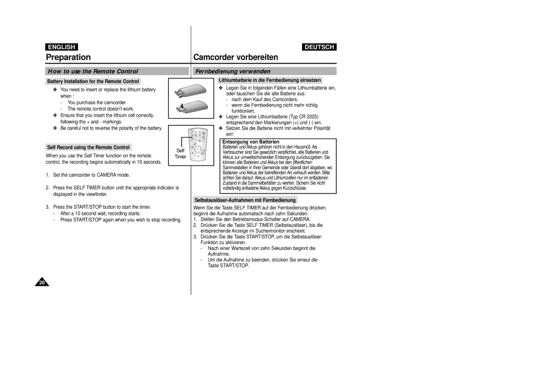 Samsung VP-D24i, VP-D23I manual How to use the Remote Control Fernbedienung verwenden 