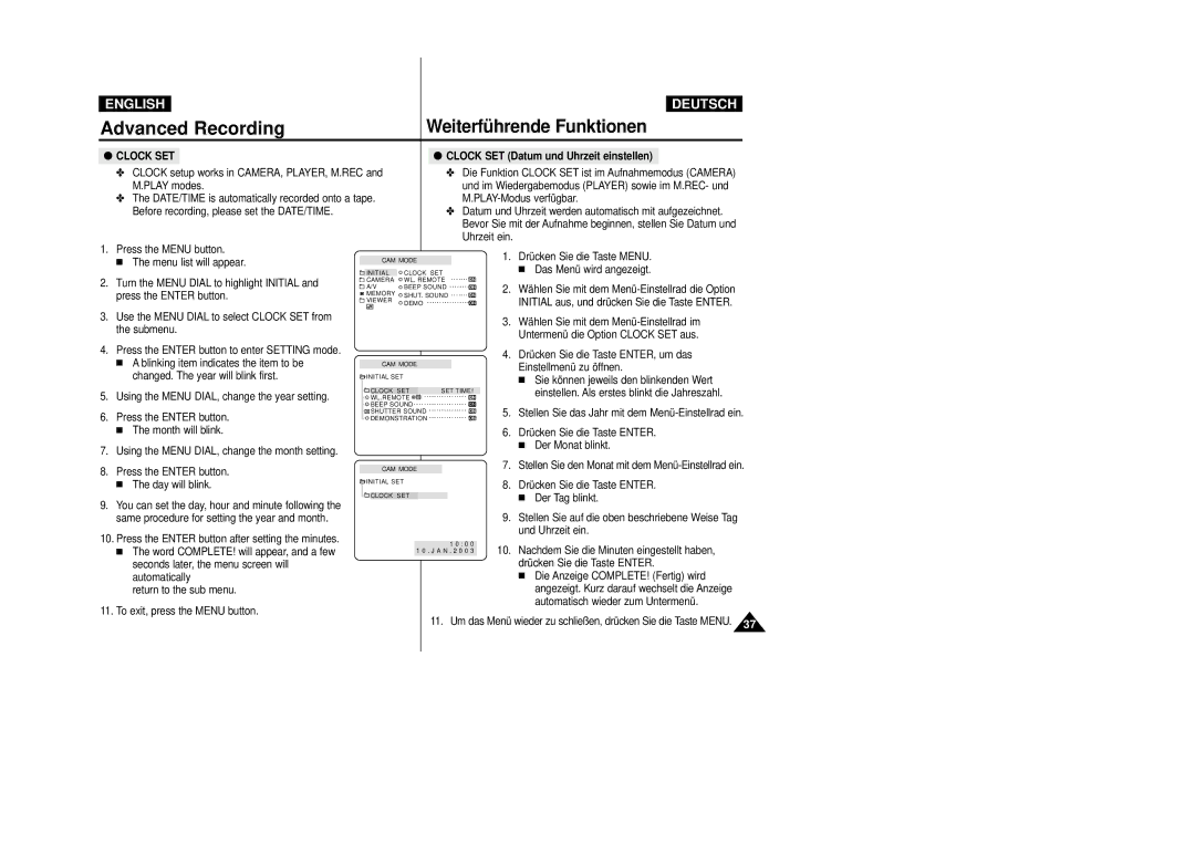 Samsung VP-D23I, VP-D24i manual Weiterführende Funktionen 