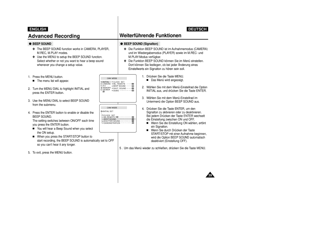 Samsung VP-D23I, VP-D24i manual Beep Sound Signalton 