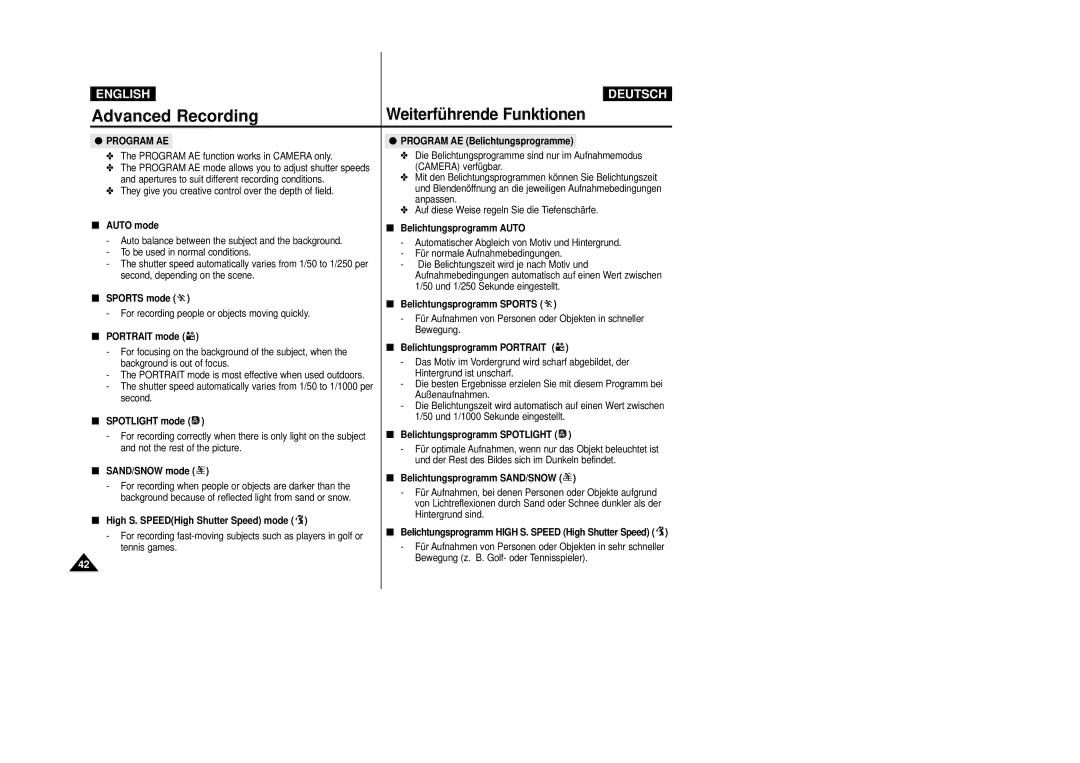 Samsung VP-D24i, VP-D23I manual Program AE 