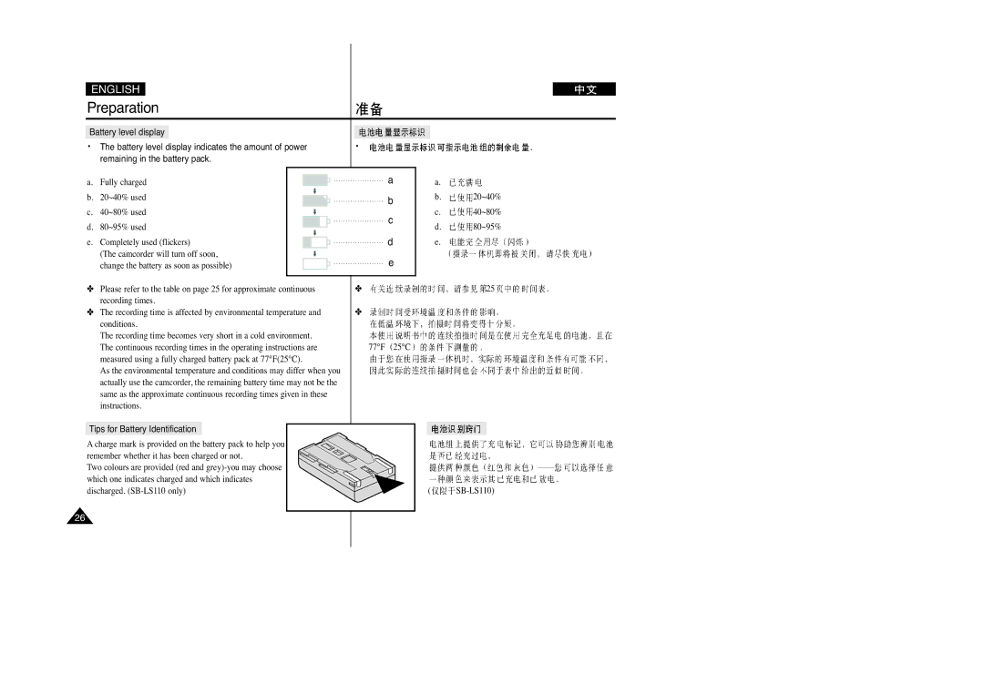 Samsung VP-D230(I), VP-D250(I), VP-D200(I), VP-D270(I) manual Tips for Battery Identification 