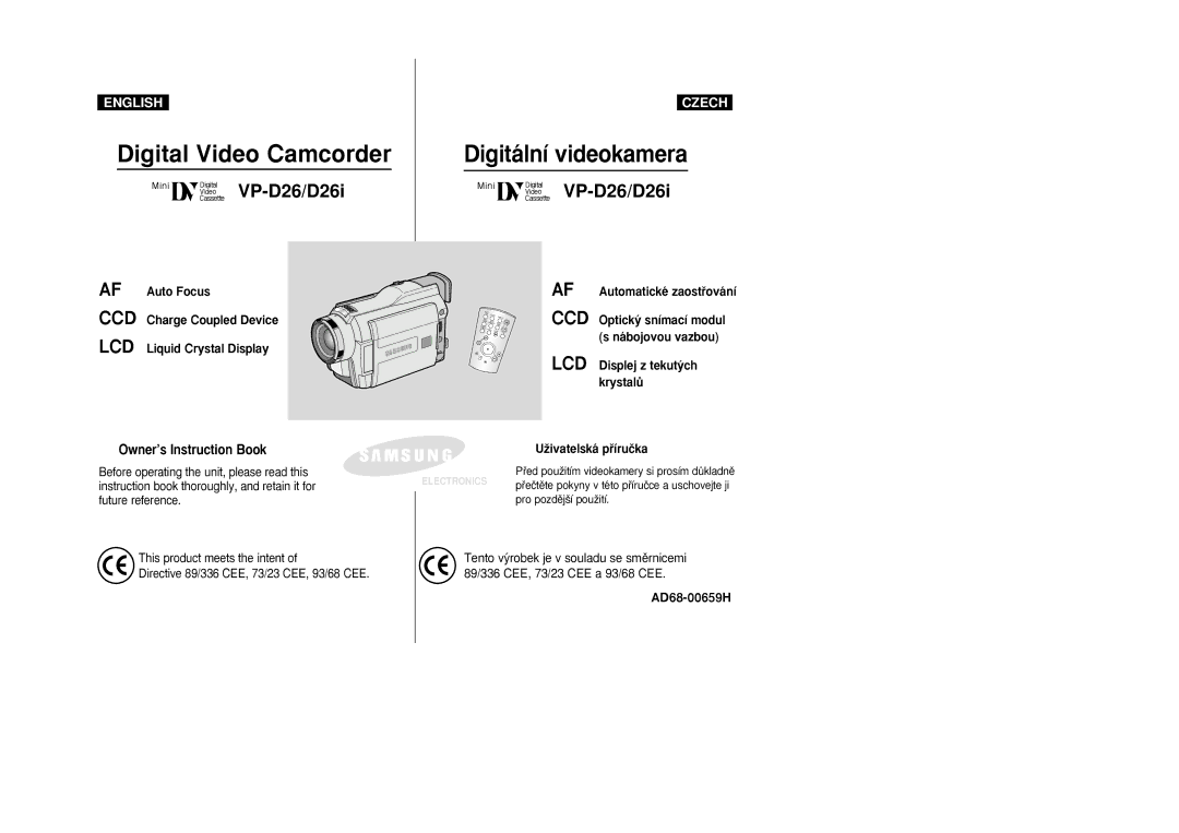 Samsung VP-D26i manual Digital Video Camcorder, Pﬁed pouÏitím videokamery si prosím dÛkladnû 